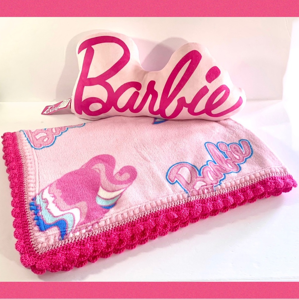 Vintage Style Barbie Crochet Toddler Youth Crochet Blanket Gift Set - 2 Piece